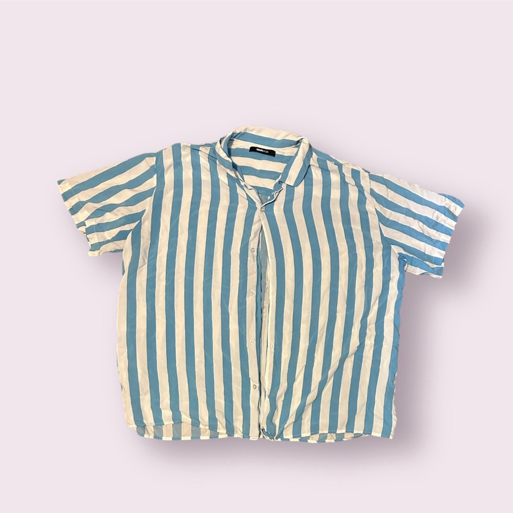 3XL Fashion Nova Striped Camp-Collar Button Down
